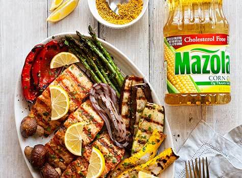 Mazola Corn Oil and Grilled Lemon Pepper Salmon and Veggies